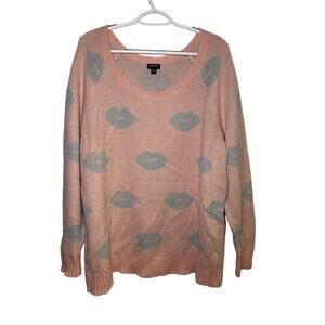 Torrid all over silver lip baby pink sweater womens 3X boho cozy